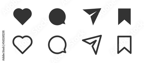 Like comment share save icon set. Social media symbol collection. Vector illustration.