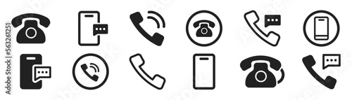 Phone icon set. Cell phone symbol. Contact us. Handset icons. Vector illustration