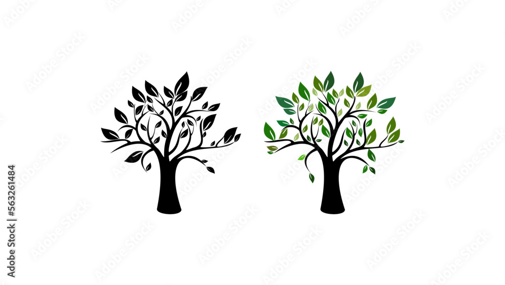 Fototapeta premium Decor tree silhouettes, decorative tree and green leaves