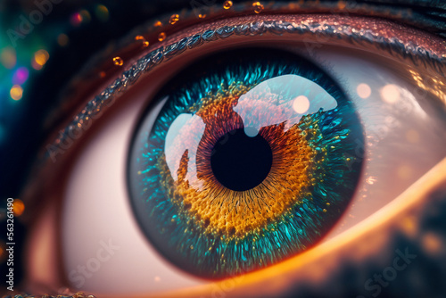 Close-up macro image of the multicolored iris of a human eye - AI generative
