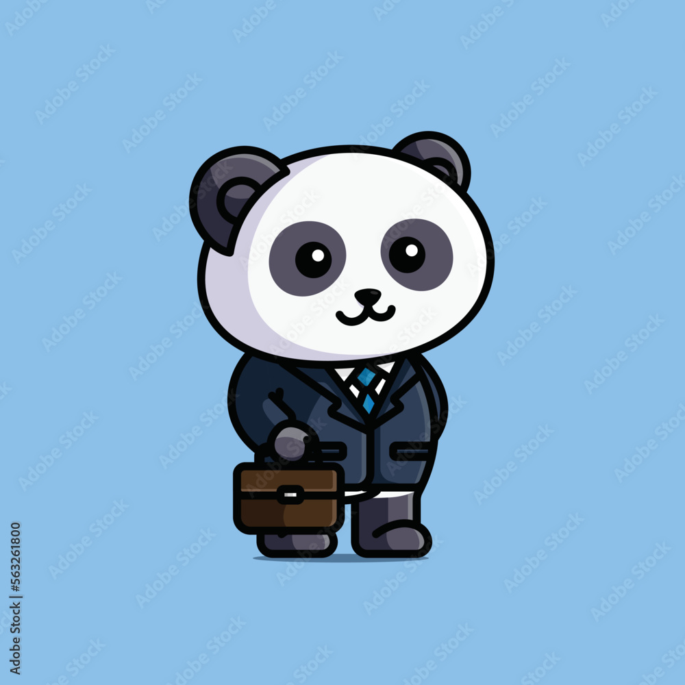 Cute manager panda holding work suitcase cartoon free illustration vector animal nature isolated