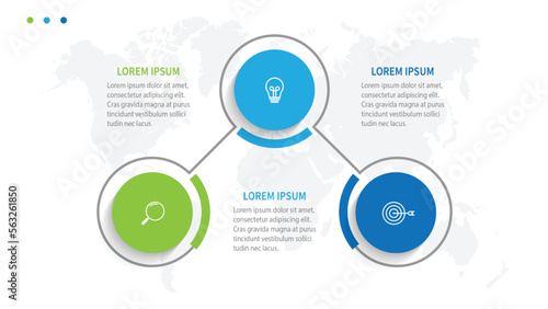 Vector infographics label design with circles and marketing icons. Process Chart. Business concept with 3 options or steps.