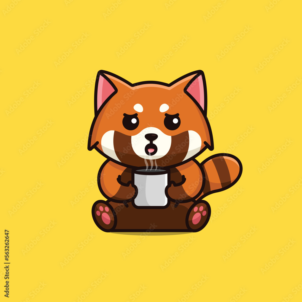 Cute red panda drink coffee cartoon icon illustration free vector Cute red panda drink coffee cartoon icon illustration free vector