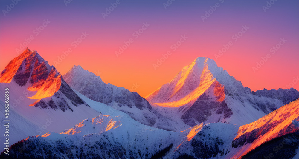 AI Digital Illustration Sunrise Mountain Range