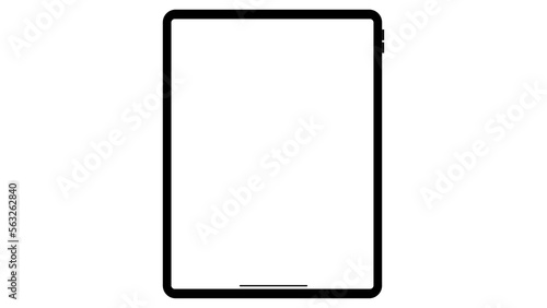 Modern black tablet computer with blank horizontal screen isolated on white background. PNG