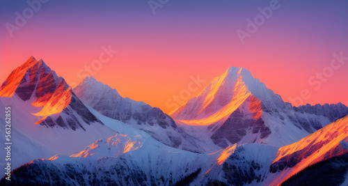 AI Digital Illustration Sunrise Mountain Range