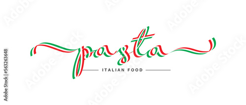 Pasta Italian food new modern handwritten ribbon shaped calligraphy typography lettering logo. Italy ribbon concept isolated on white background