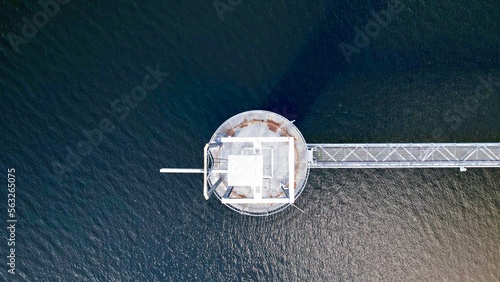 Top down drone shot at Merrimu Reservoir, Victoria, Australia 3340