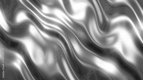Silver chrome metal texture with waves, liquid silver metallic silk wavy design, 3D render illustration.