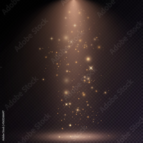 Golden light dust particles abstract light bokeh background for web design and illustration.