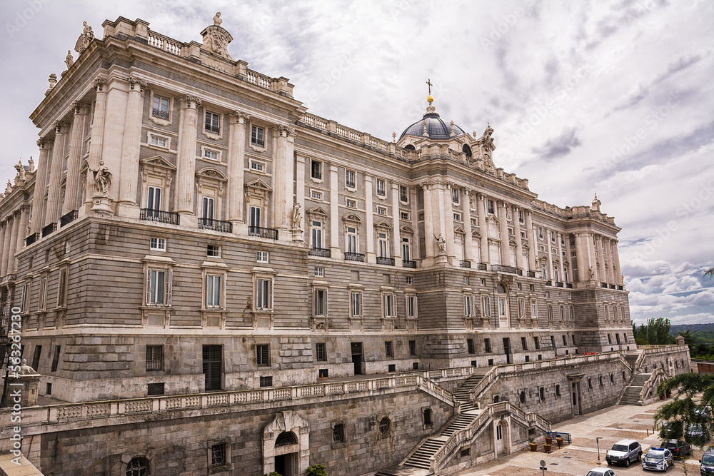 Facade of the royal palace in Madrid from the side of the Sabatini Royal Gardens