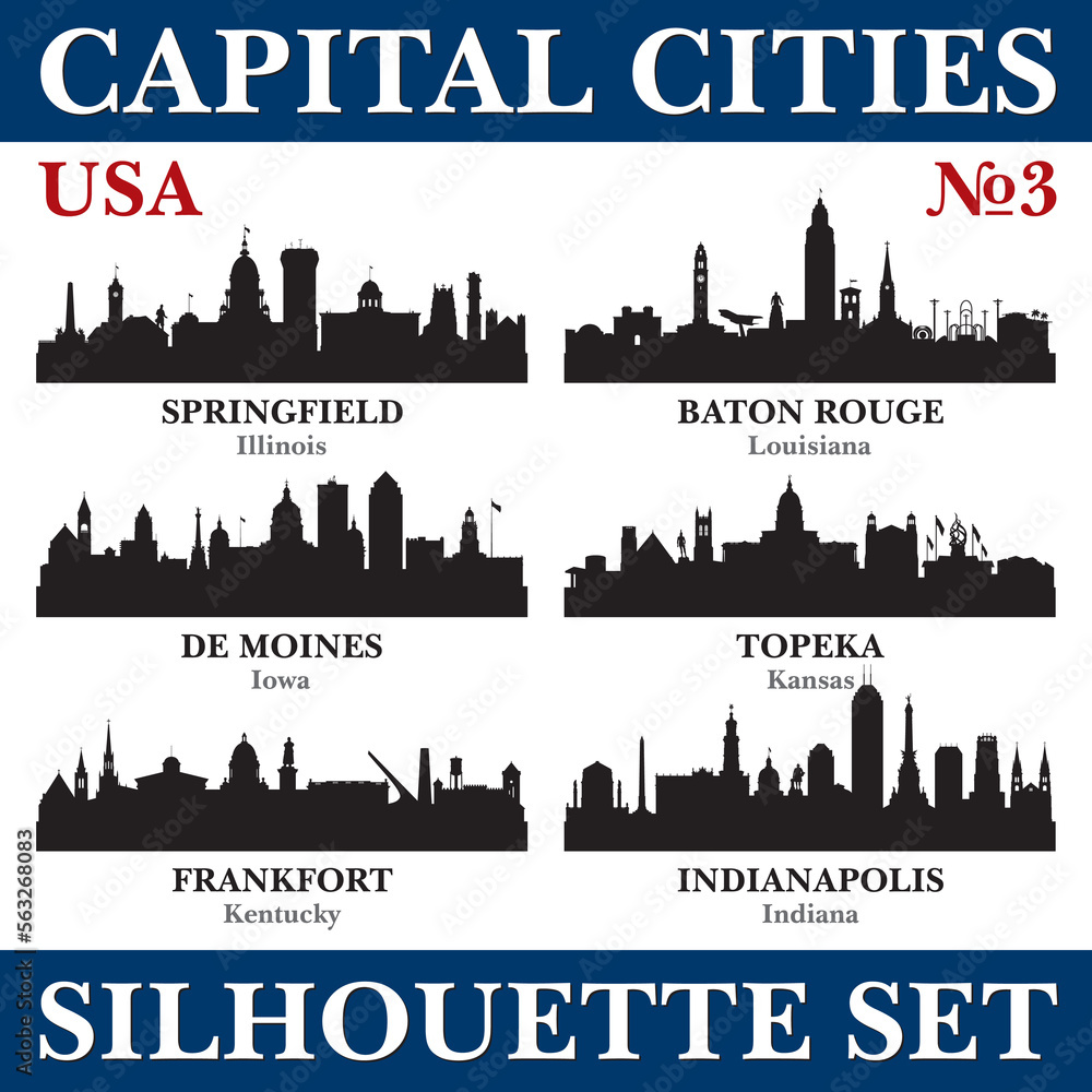 Capital cities silhouette set. USA. Part 3