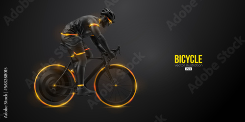 Abstract silhouette of a road bike racer, man is riding on sport bicycle isolated on black background. Cycling sport transport. Vector illustration