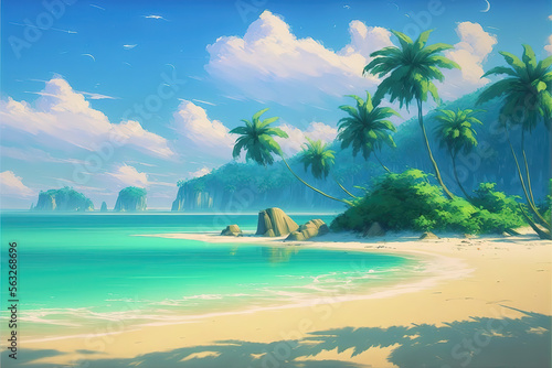 Obraz na plátne a beautiful tropical beach with no person, manga illustration, generative ai tec