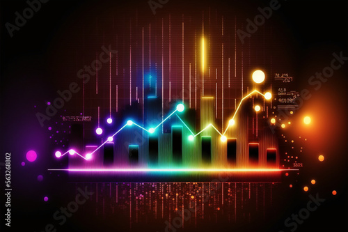 Economic chart with neon light effects. Business chart. Charts. Economy. Created by Generative AI © KayMDesign