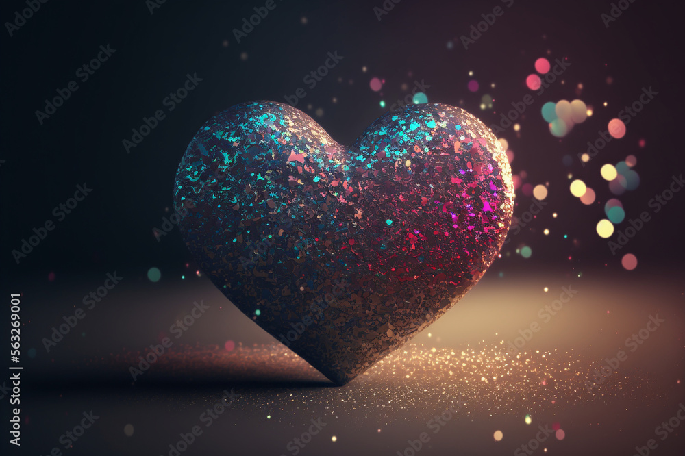 Shiny glittery heart shape on a sparkle background. Created by Generative AI Shiny glittery heart shape on a sparkle background. Created by Generative AI