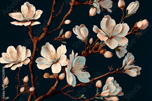 Fototapeta Naklejka Na Ścianę i Meble -  Floral apple blossom tree branches, Generative AI