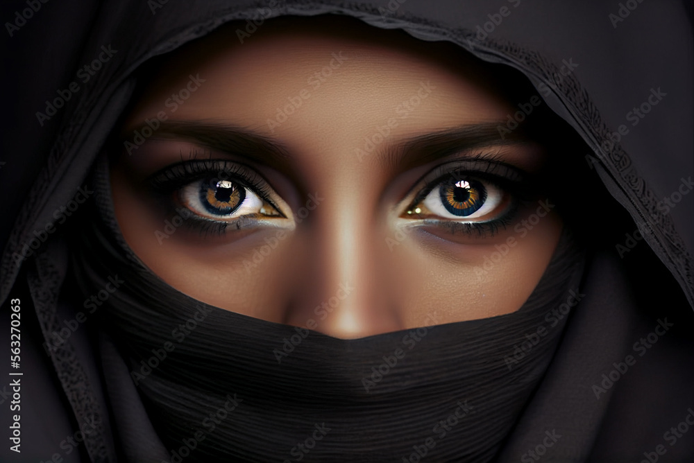 The eyes of an oriental woman in a veil. Generative AI, The eyes of an oriental woman in a veil. Generative AI,
