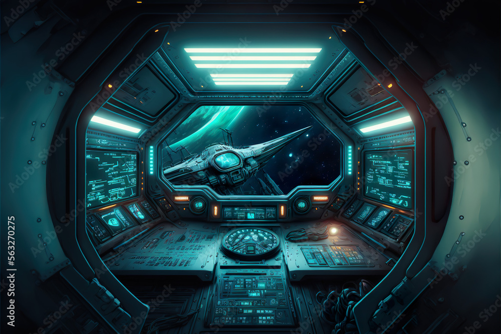 Futuristic control device interface of a spaceship interior with ...