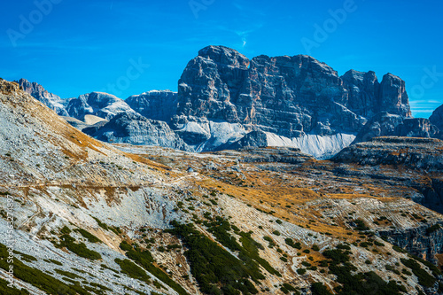 Dream panorama on the Dolomites. Park of the three peaks of Lavaredo.