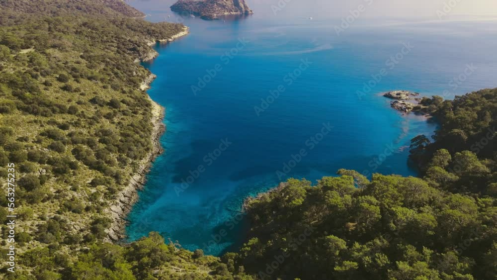 Aerial view of azure water in Aegean sea in bay near Oludeniz, Turkey Aerial view of azure water in Aegean sea in bay near Oludeniz, Turkey