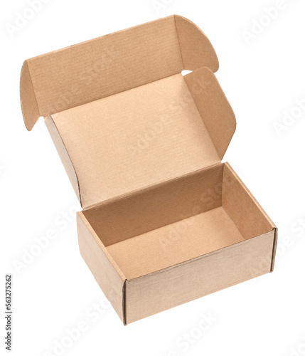 Open сardboard boxes for gifts or package isolated on white background. Corrugated cardboard paper carton cargo container close up. parcels © Илья Подопригоров