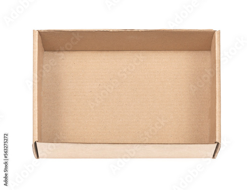 Open сardboard boxes for gifts or package isolated on white background. Corrugated cardboard paper carton cargo container close up. parcels