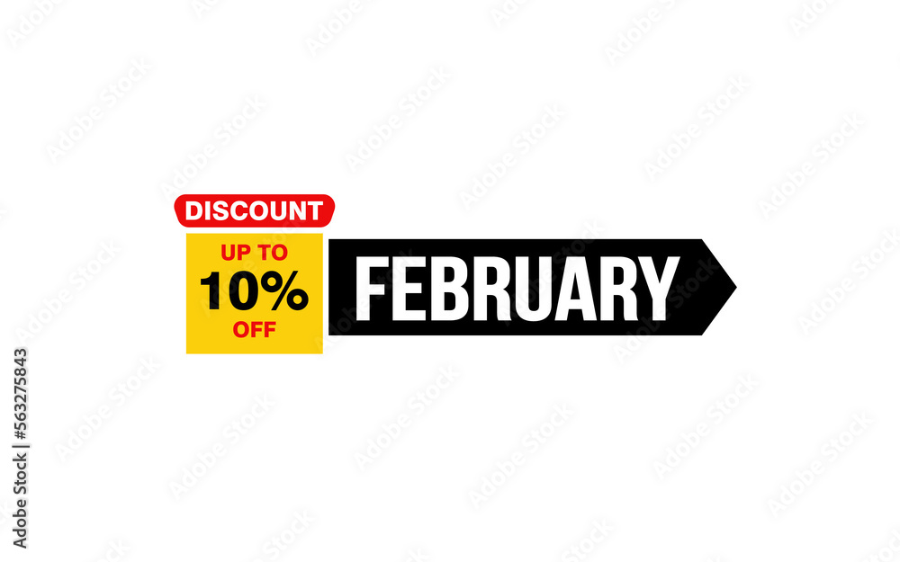 10 Percent FEBRUARY discount offer, clearance, promotion banner layout with sticker style. 