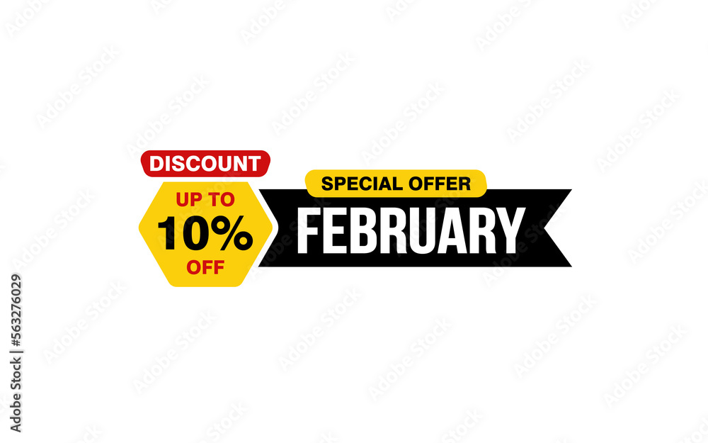 10 Percent FEBRUARY discount offer, clearance, promotion banner layout with sticker style. 10 Percent FEBRUARY discount offer, clearance, promotion banner layout with sticker style.