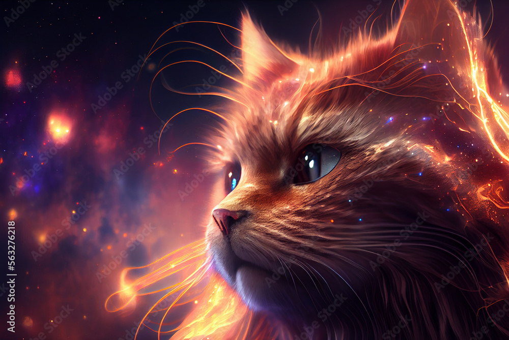 Space cat portrait. Generative AI,
