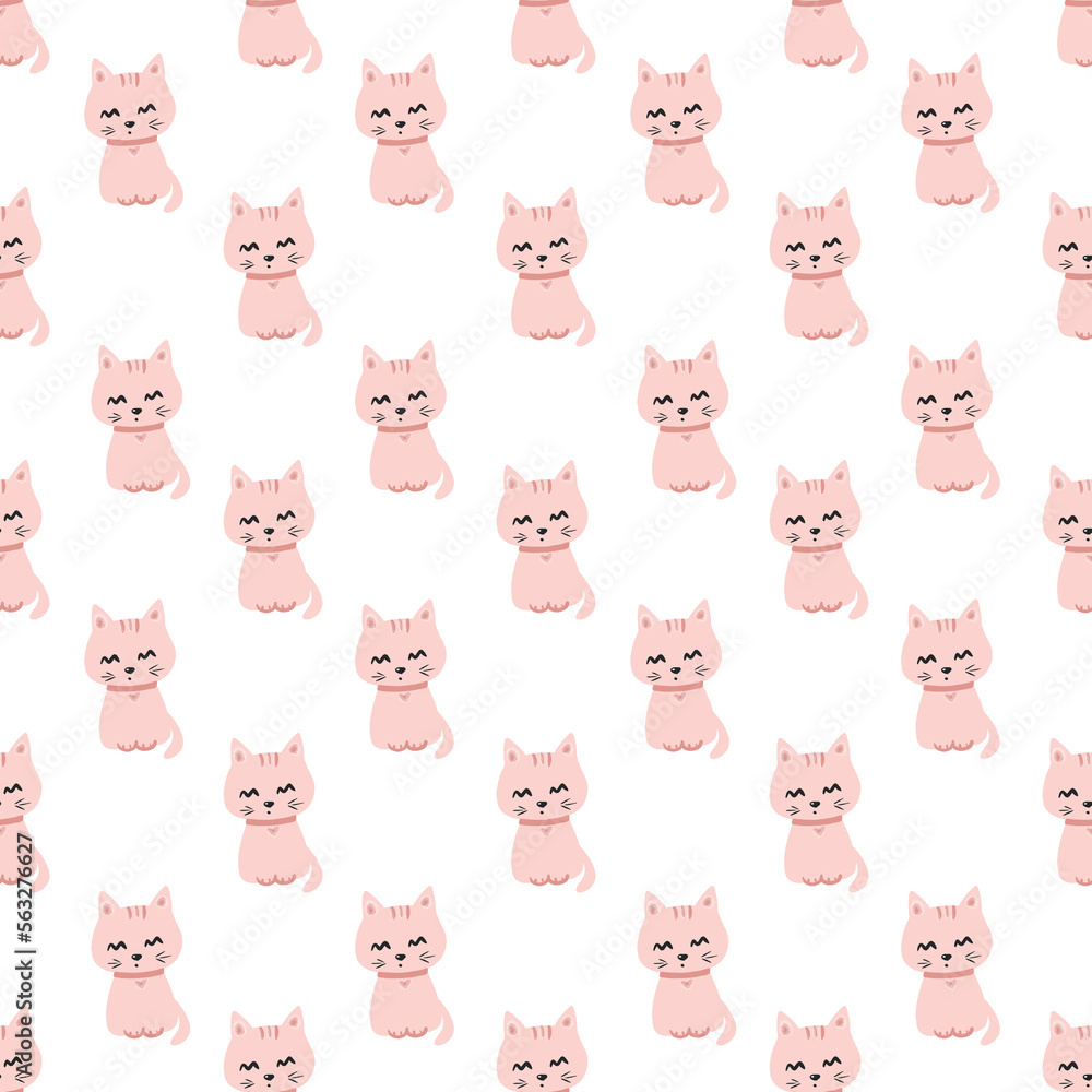 seamless pattern with pink cat
