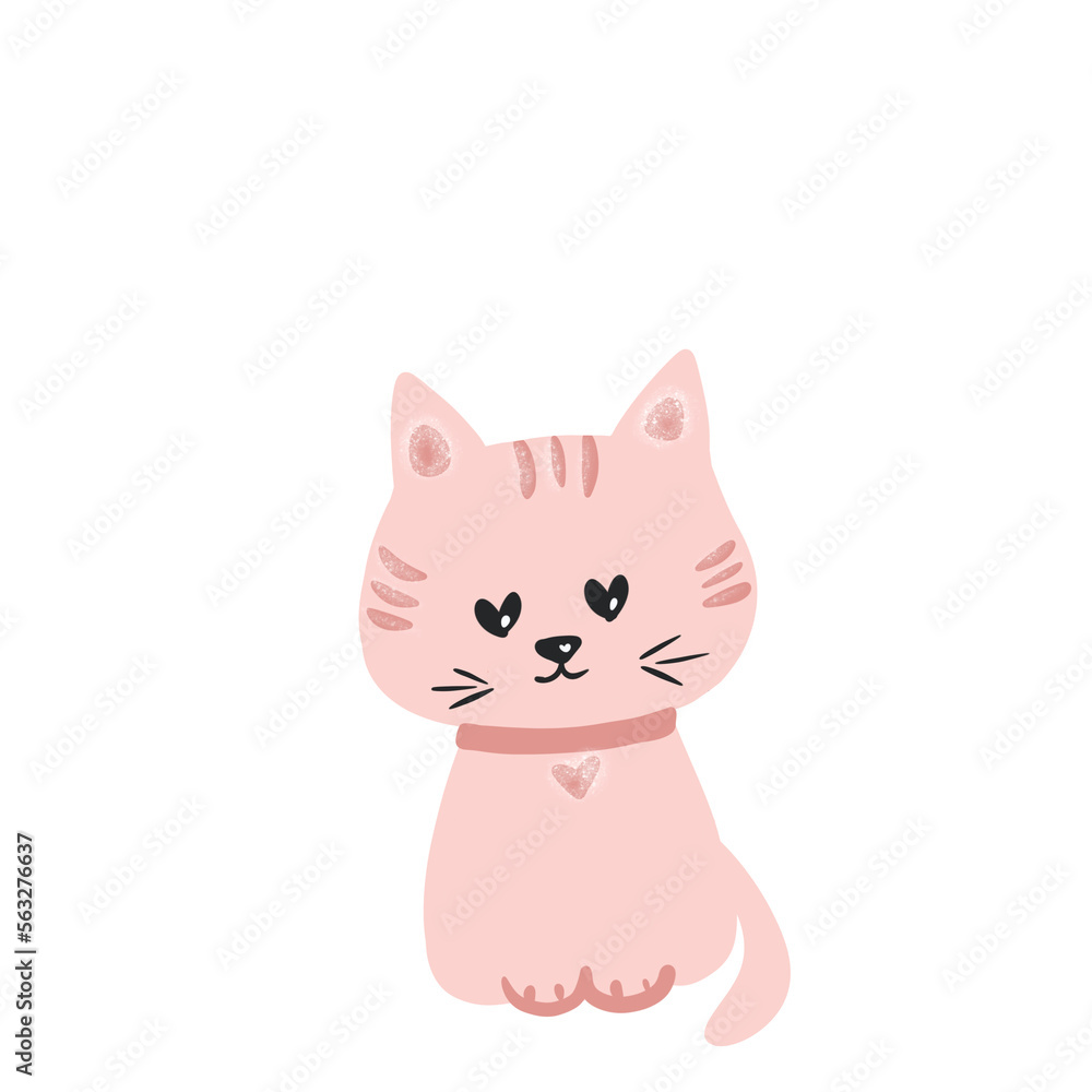 Cartoon pink cat, pet kitty 