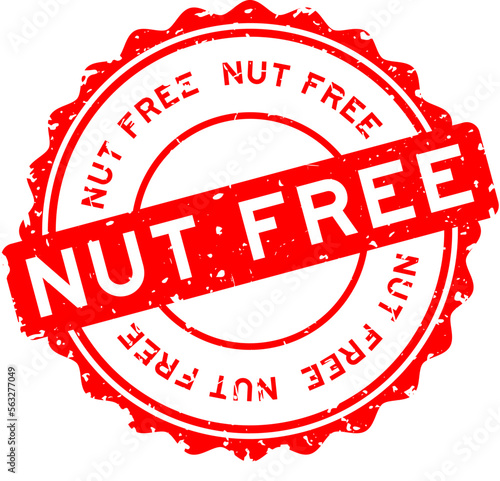 Grunge red nut free word round rubber seal stamp on white background