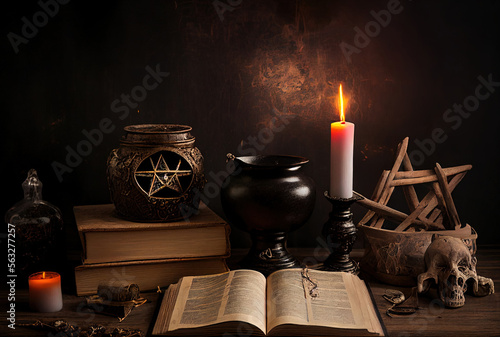 Quadro su tela the concept of witchcraft and magic, an altar for communication with spirits