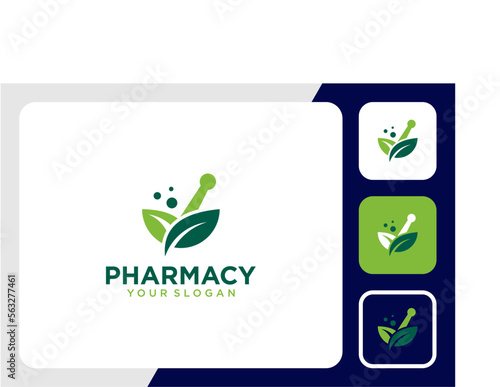 pharmacy logo design with medicine bowl and leaf