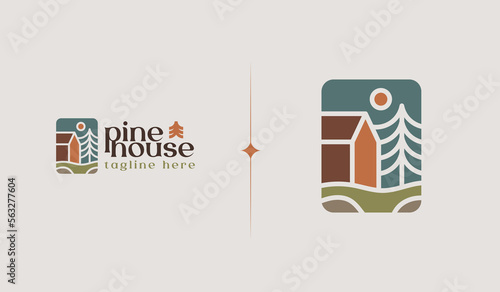 Pine House Logo Template. Universal creative premium symbol. Vector illustration. Creative Minimal design template. Symbol for Corporate Business Identity