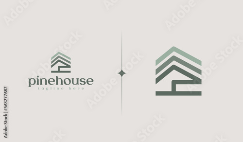 Pine House Logo Template. Universal creative premium symbol. Vector illustration. Creative Minimal design template. Symbol for Corporate Business Identity