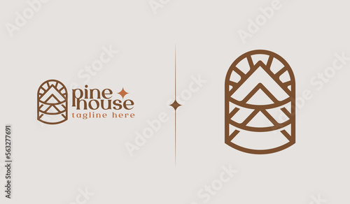 Pine House Logo Template. Universal creative premium symbol. Vector illustration. Creative Minimal design template. Symbol for Corporate Business Identity