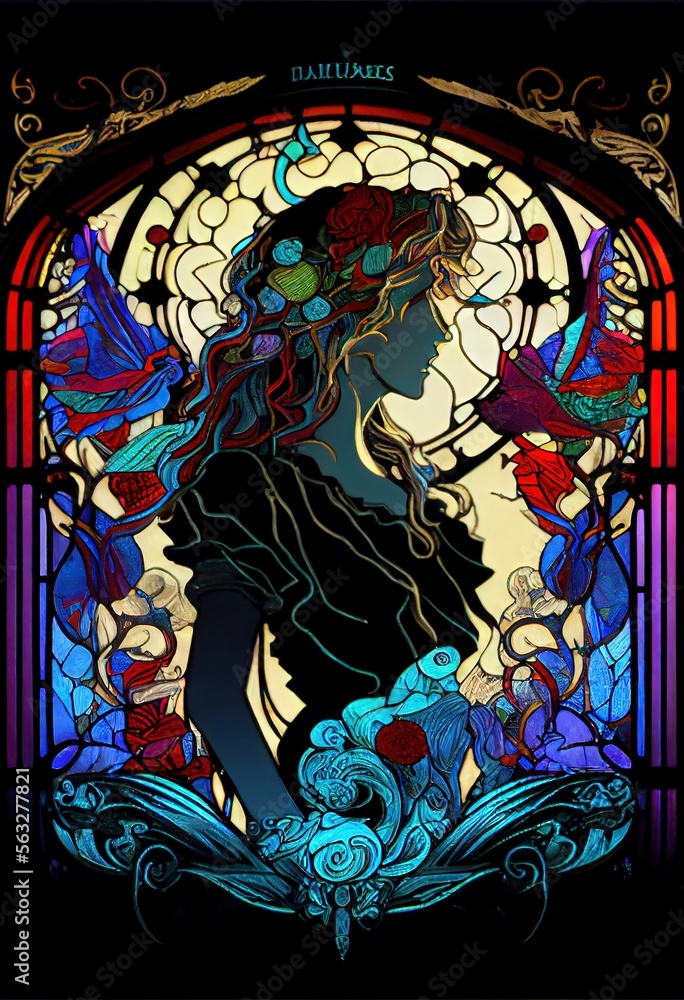 Obraz premium silhouette stained Glass women and floral Generative AI