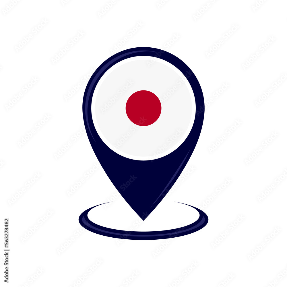 Location icon with Japan flag isolated. Japan flag and map pointer icon. vector illustration Location icon with Japan flag isolated. Japan flag and map pointer icon. vector illustration