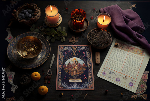 mystical abstract plot on the theme of astrology and witchcraft with magic, an altar for communicating with spirits