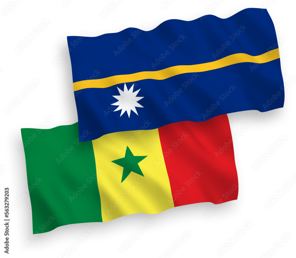 Flags of Republic of Senegal and Republic of Nauru on a white background Flags of Republic of Senegal and Republic of Nauru on a white background