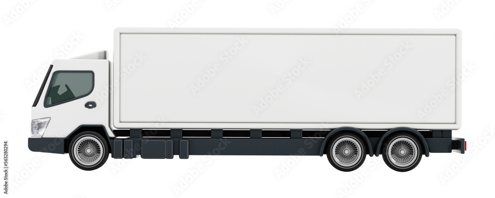 Truck with white blank trailer on transparent background. 3D illustration Truck with white blank trailer on transparent background. 3D illustration