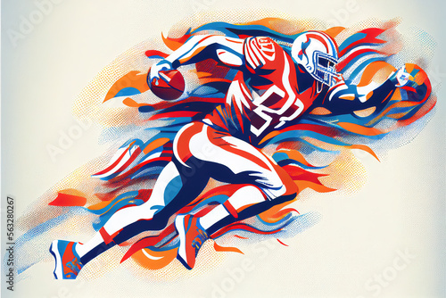 a colorful running american football player. simple but cool illustration  generative ai technology