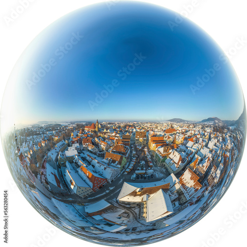 Die mittelfränkische Stadt Weißenburg an einem kalten, sonnigen Winterabend, Little Planet, freigestellt photo