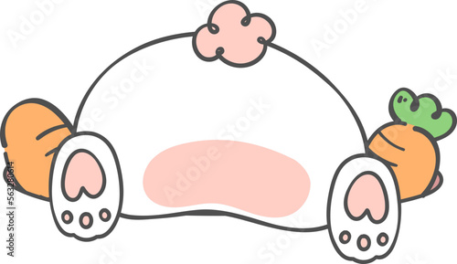 Cute  white bunny rabbit butt with carrot in hole cartoon doodle animal character hand drawing 