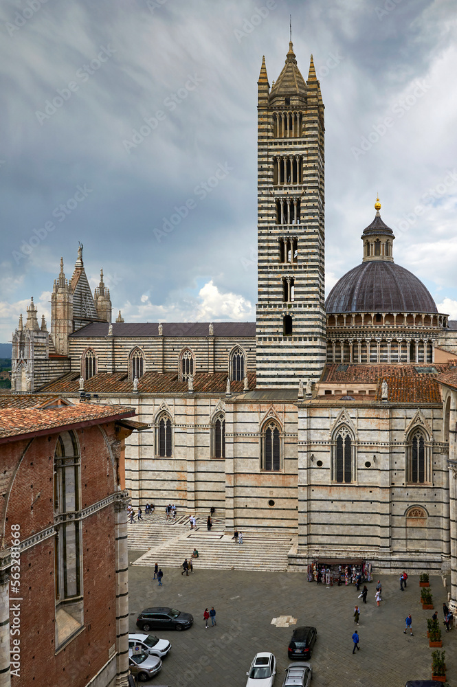 Aerial view on the city cathedral of Siena on a sunny day