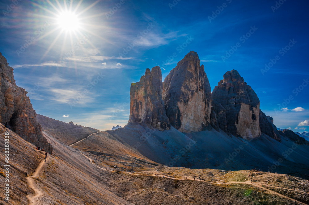 Dream panorama on the Dolomites. Park of the three peaks of Lavaredo.