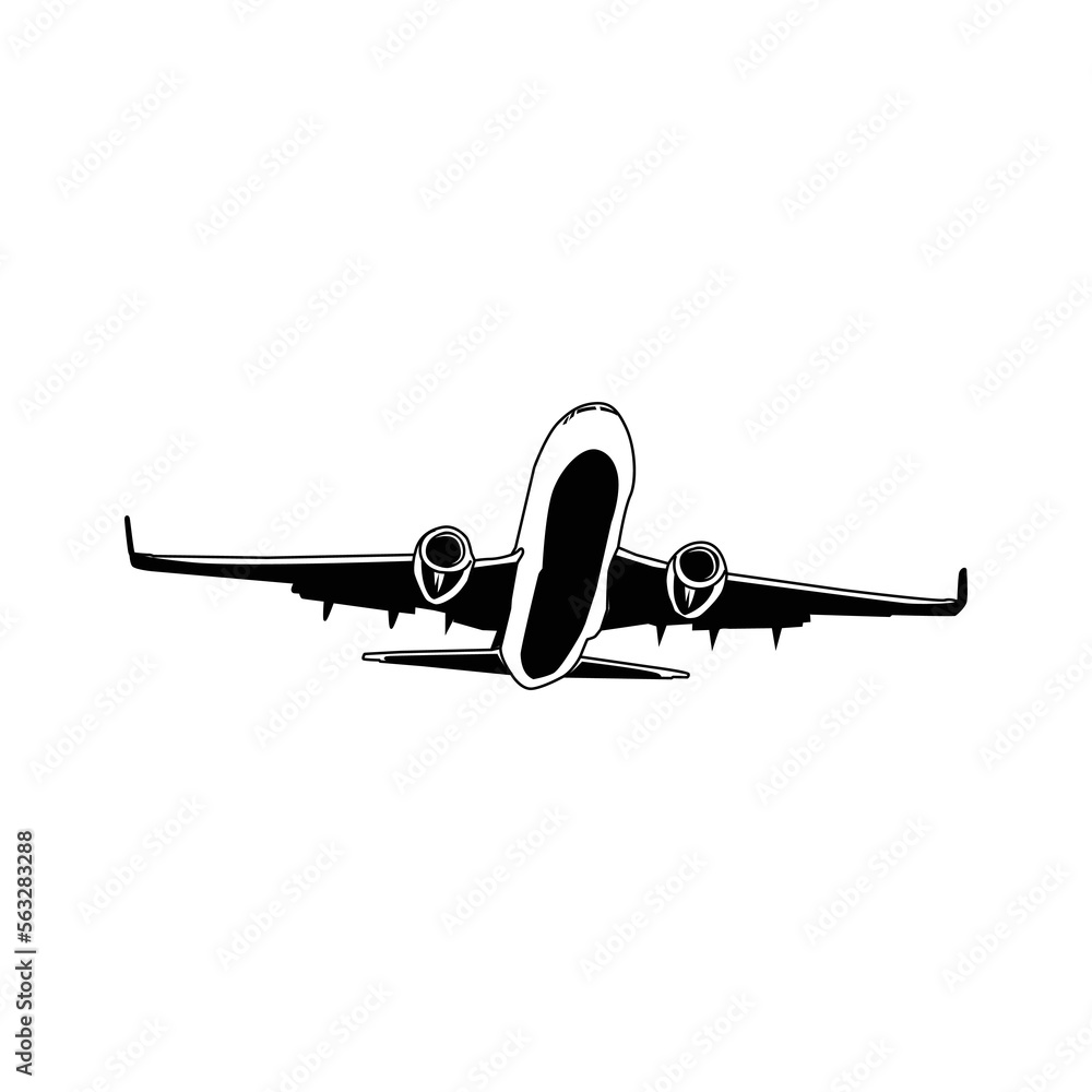 Airplane icon in black and white vector Airplane icon in black and white vector