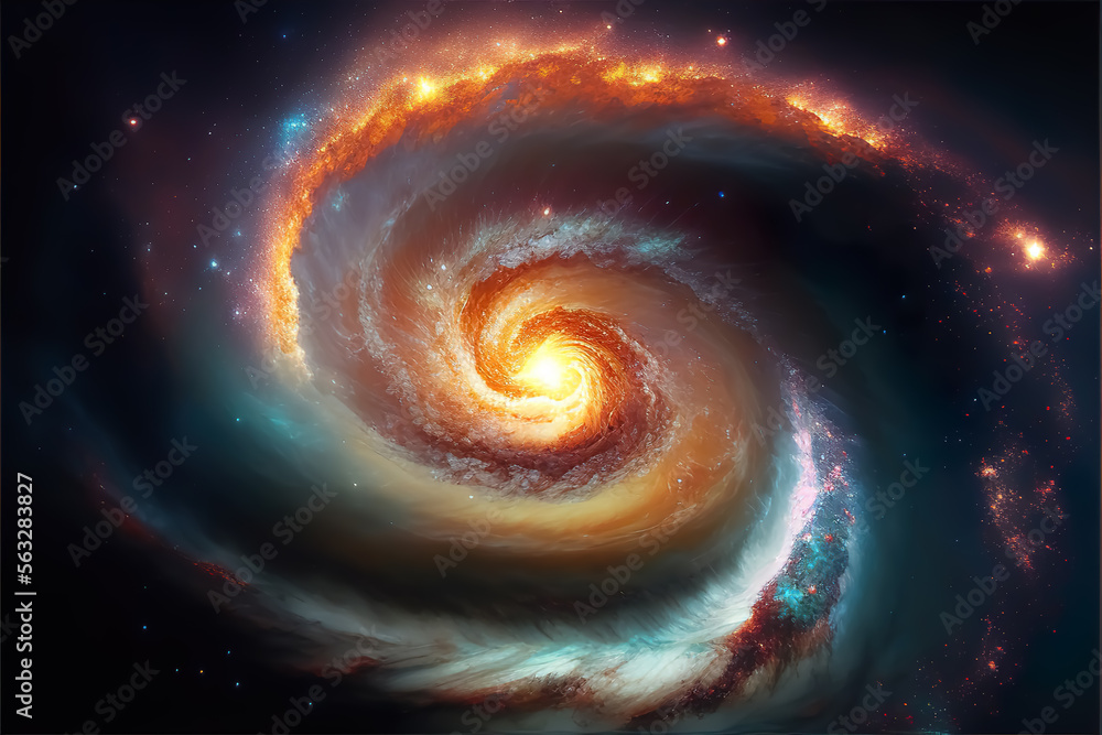 Beautiful multicolor galaxy, in a fantasy space landscape